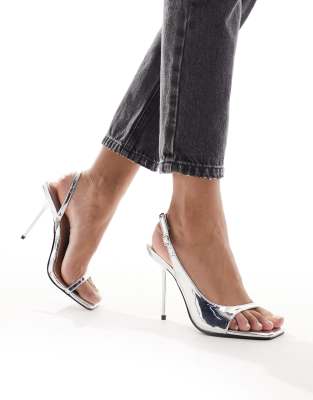  high heel with asymmetric detail in silver