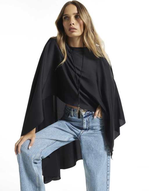 River Island High low cape in black, 2 of 4