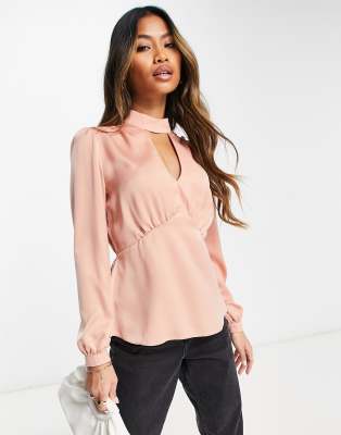 River Island high neck button detail top in pale pink