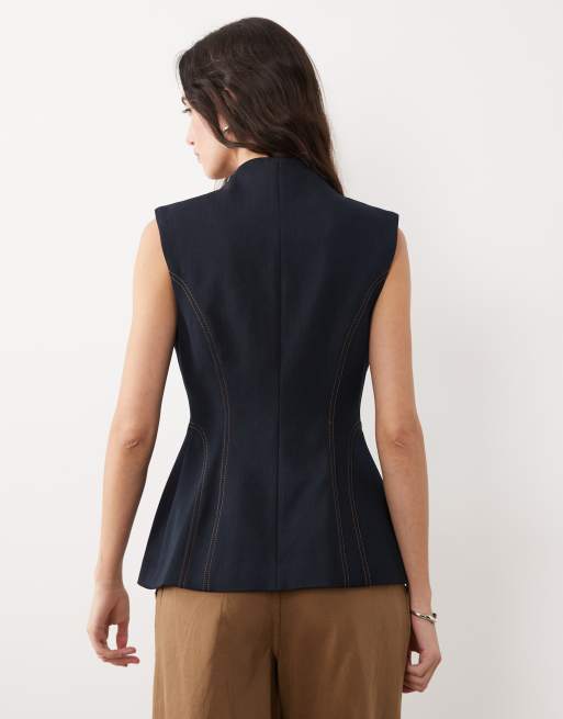 River Island high neck denim waistcoat in dark denim, 2 of 4