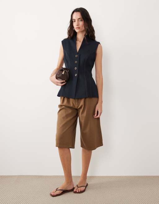 River Island high neck denim waistcoat in dark denim, 3 of 4