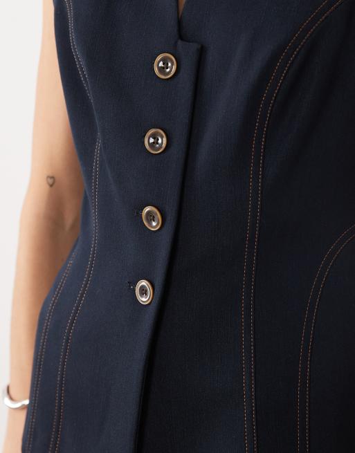 River Island high neck denim waistcoat in dark denim, 4 of 4