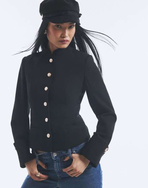 River Island High neck military jacket in black - view 1