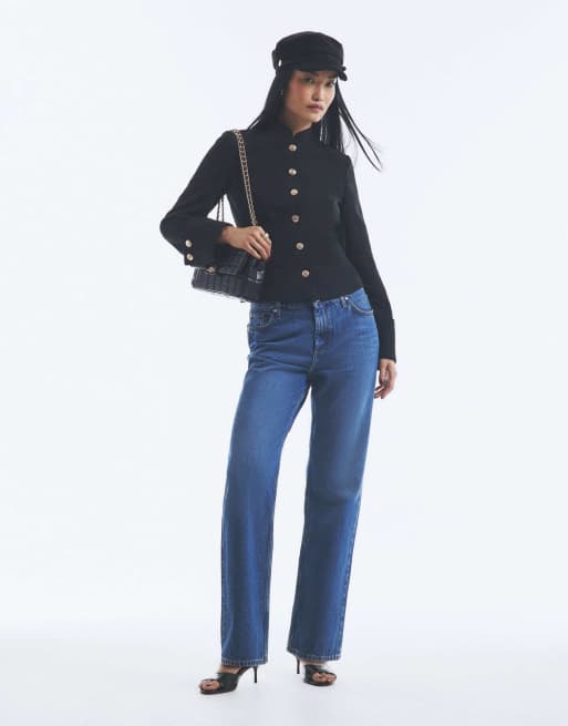 River Island High neck military jacket in black, 3 of 4