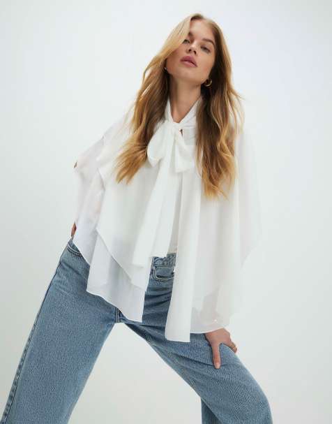 River Island High neck ruffle cape in cream - view 1