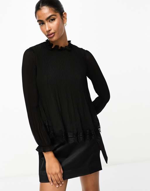 Black high hot sale neck ruffle blouse