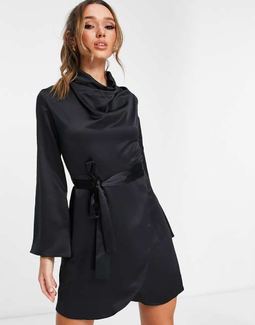 River Island high neck satin mini dress in black | ASOS