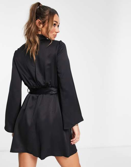 River Island high neck satin mini dress in black | ASOS