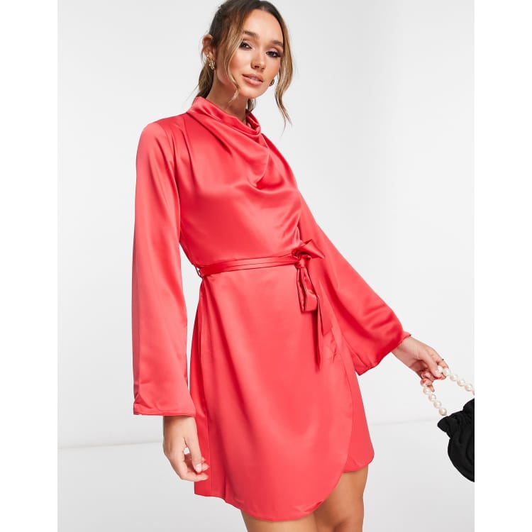 River Island high neck satin mini dress in red