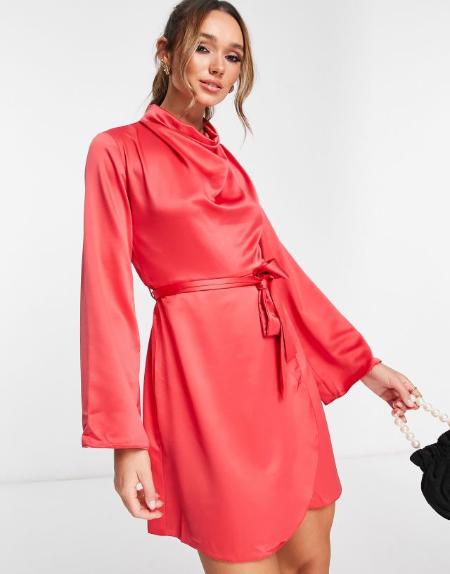 River Island high neck satin mini dress in red