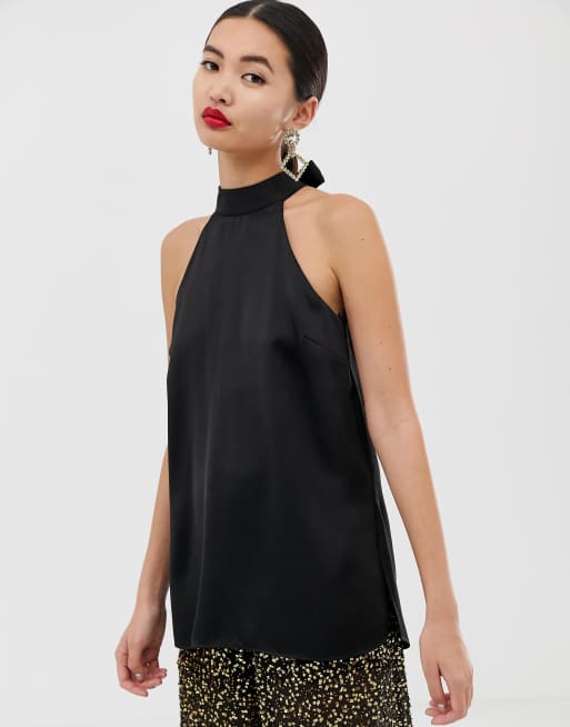 Black high 2025 neck sleeveless blouse