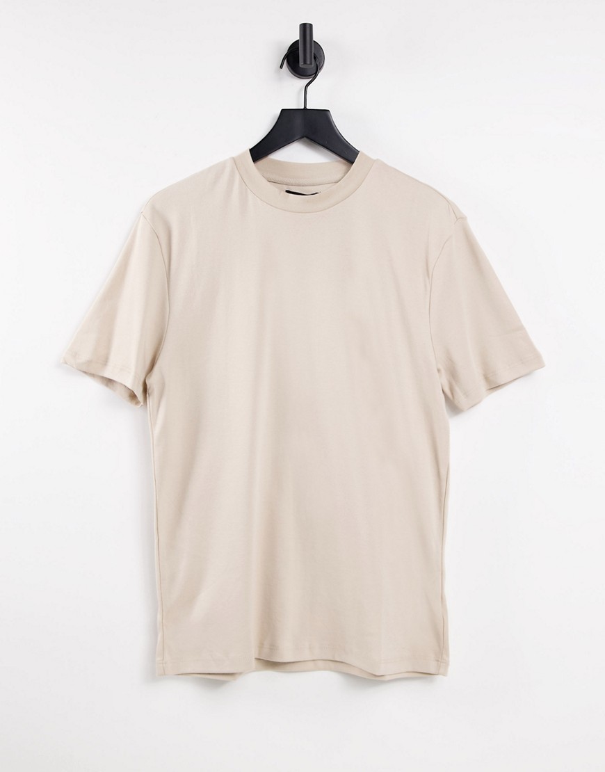 River Island high neck t-shirt in stone-Neutral