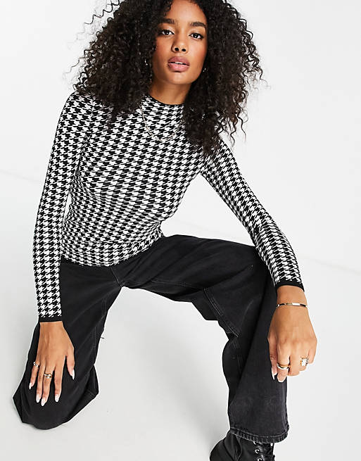 River Island high neck top in dogtooth