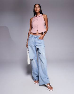 River Island High Neck Vest In Pink