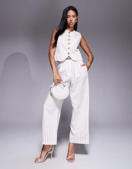 River Island high neck waistcoat co-ord in white stripe, 4 of 4