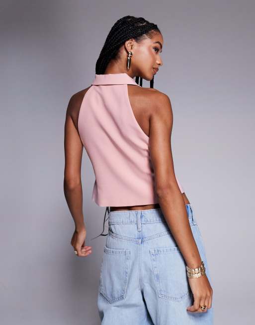 River Island high neck waistcoat in light pink, 3 of 4