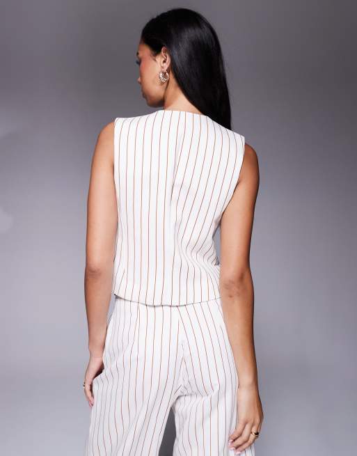River Island high neck waistcoat in white stripe (part of a set), 2 of 4