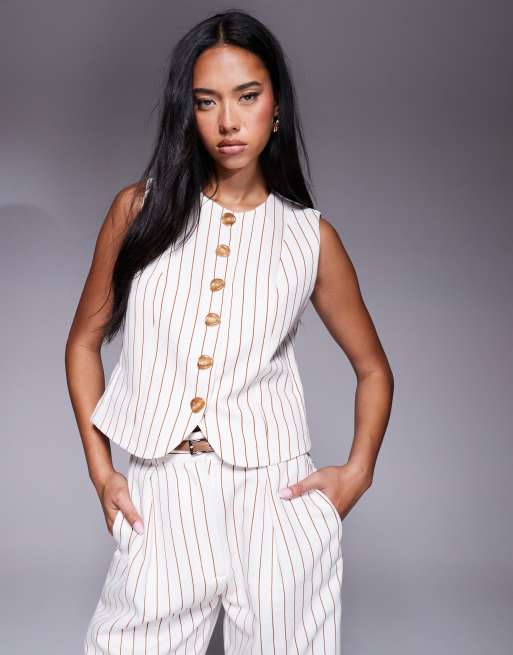 River Island high neck waistcoat in white stripe (part of a set), 3 of 4
