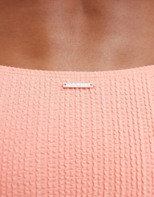 River Island high rise bikini bottoms with contrast stitching in coral, 4 of 4