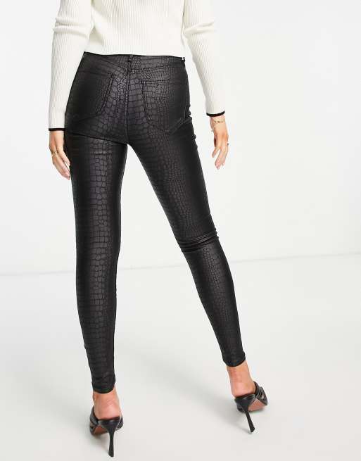 River Island high-rise croc coated skinny jean in black, 2 of 4
