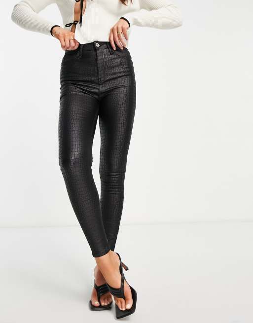 River Island high-rise croc coated skinny jean in black, 4 of 4