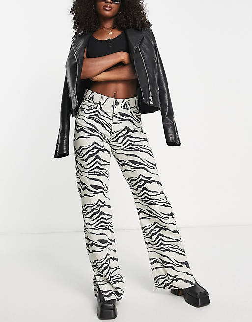 High rise dad jean with split hem in zebra print Asos Men Clothing Jeans High Waisted Jeans 