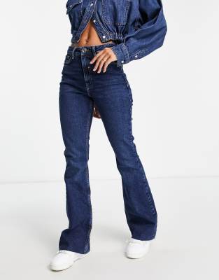 River Island High Rise Flared Jeans In Blue