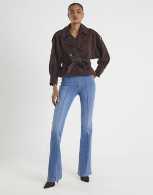 River Island High rise pull on flared jeans in denim - medium-Blue