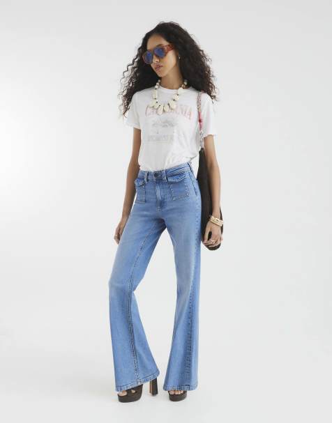 River Island High rise relaxed flare jeans in denim - light - view 1
