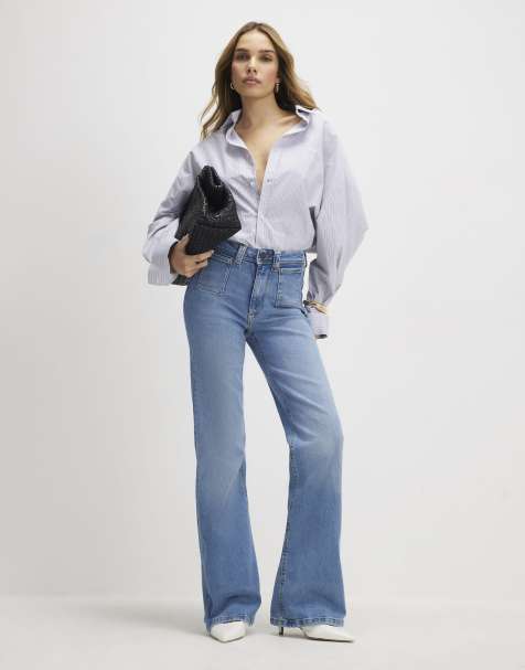 River Island High rise relaxed flare jeans in denim - light - view 1