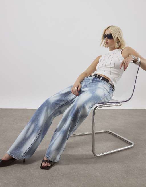 River Island High rise relaxed straight leg jeans in denim - light