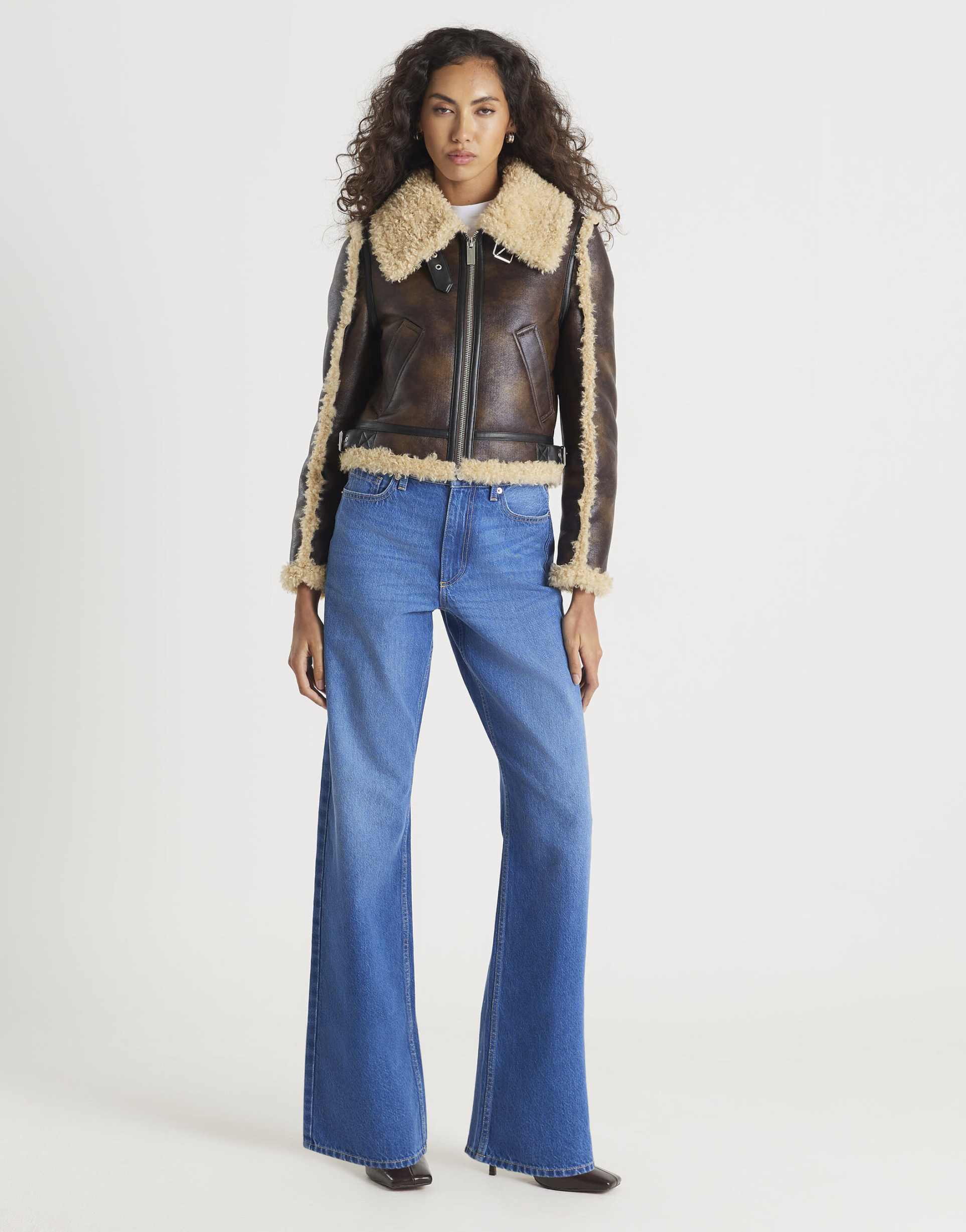 river island high rise relaxed straight leg jeans in medium denim