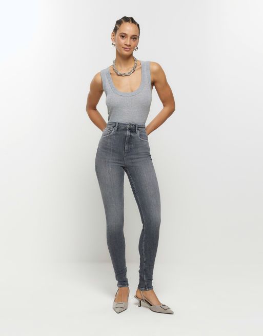 River Island High rise sculpt beau jeans angels in grey - light