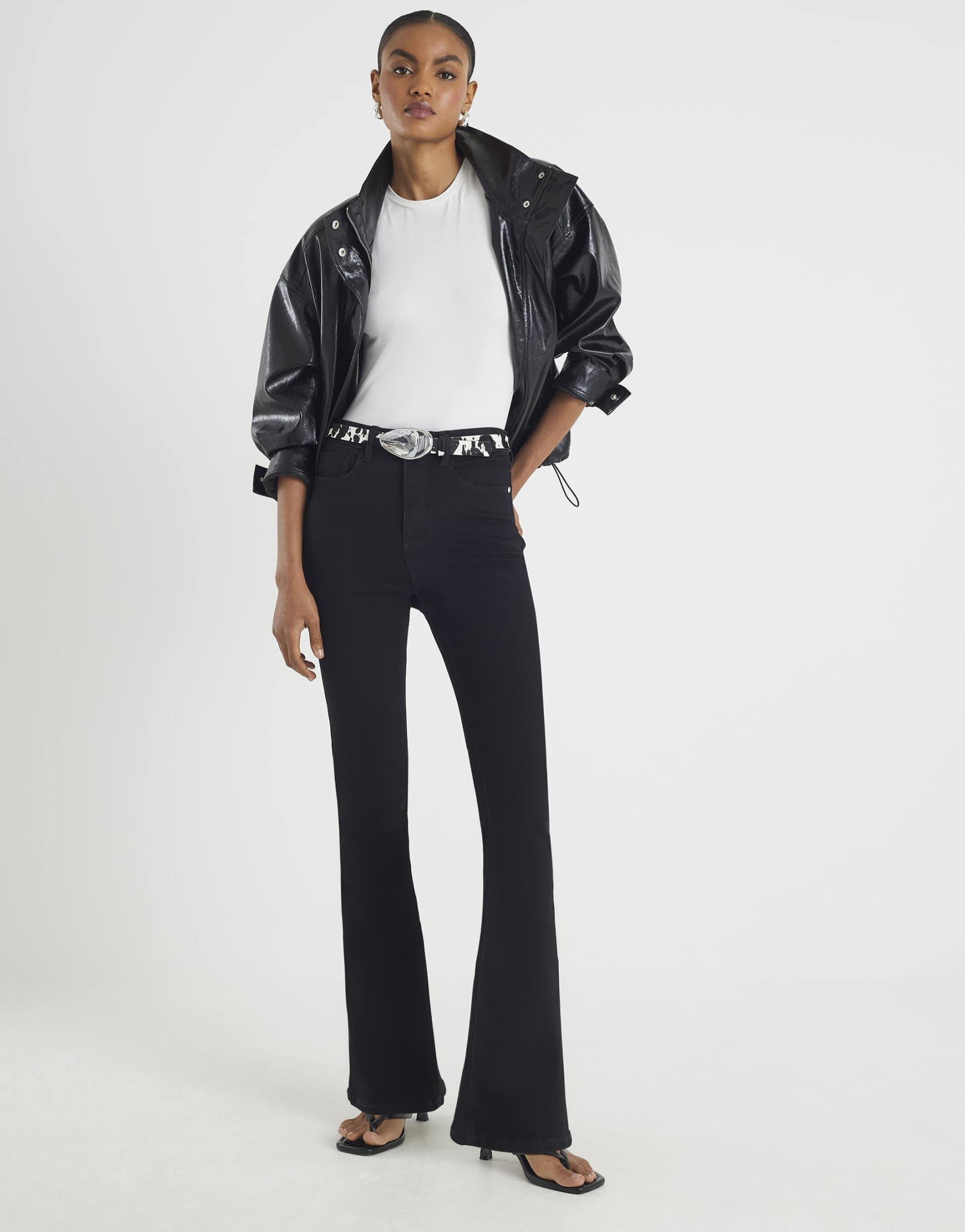 river island high rise sculpt flare jeans in black