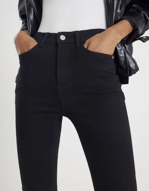 River Island High rise sculpt flare jeans in black, 3 of 4