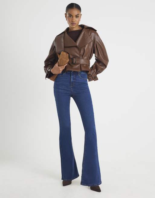 River Island High rise sculpt flare jeans in denim - dark