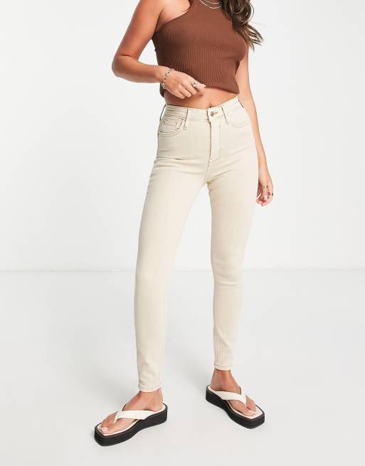 River Island high rise sculpt skinny jeans in ecru