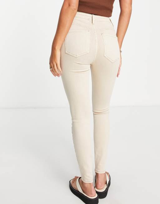 River Island high rise sculpt skinny jeans in ecru, 2 of 4
