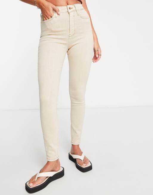 River Island high rise sculpt skinny jeans in ecru, 4 of 4