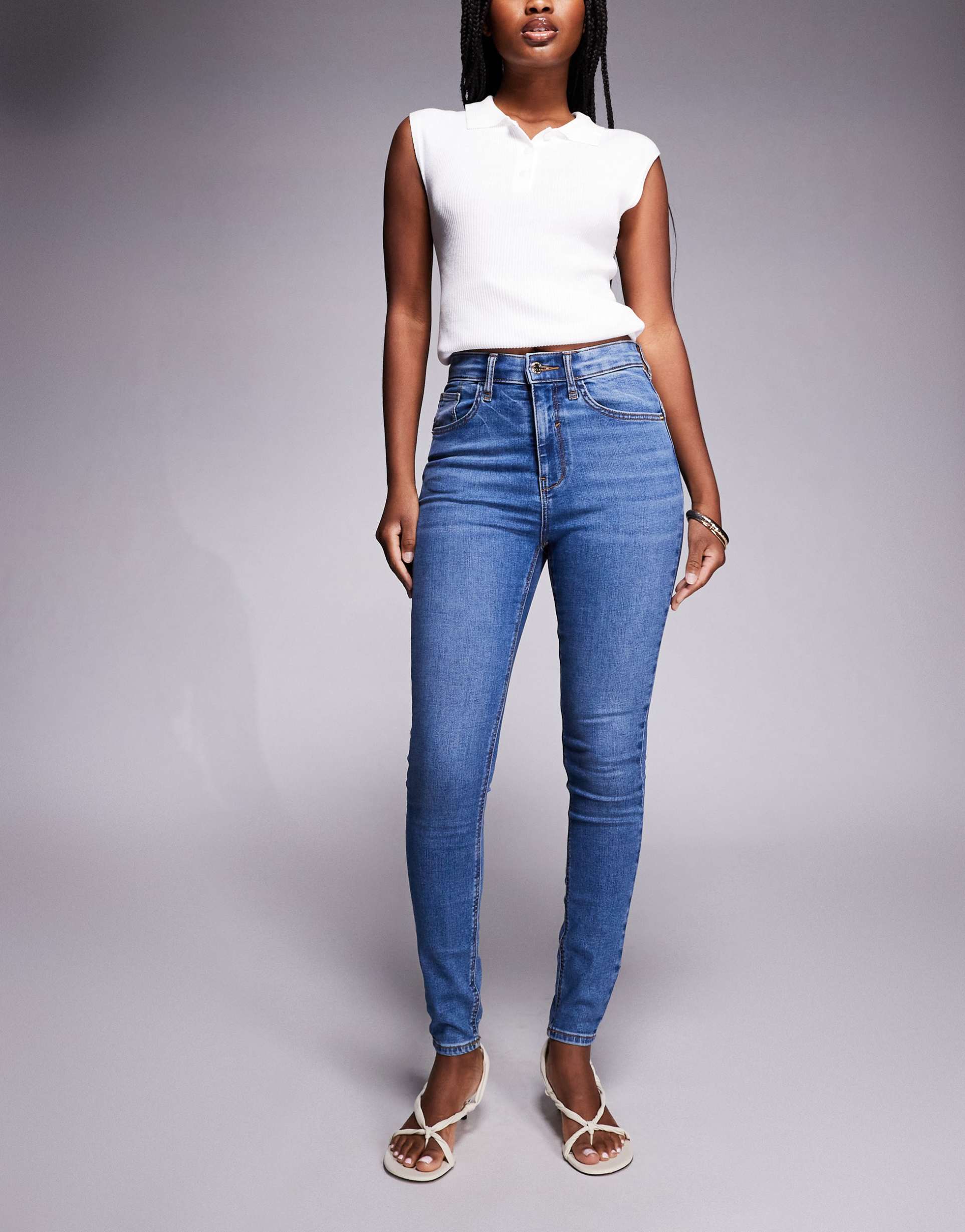 river island high rise sculpt skinny jeans in medium denim