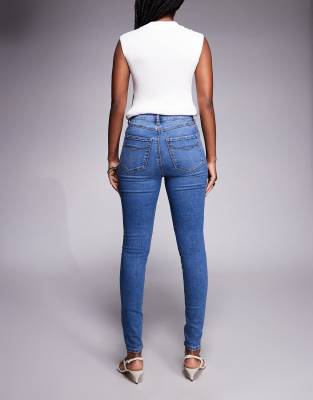 River Island High Rise Sculpt Skinny Jeans In Blue