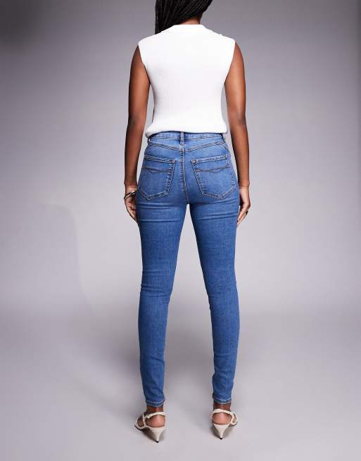 River Island high rise sculpt skinny jeans in medium denim, 2 of 5