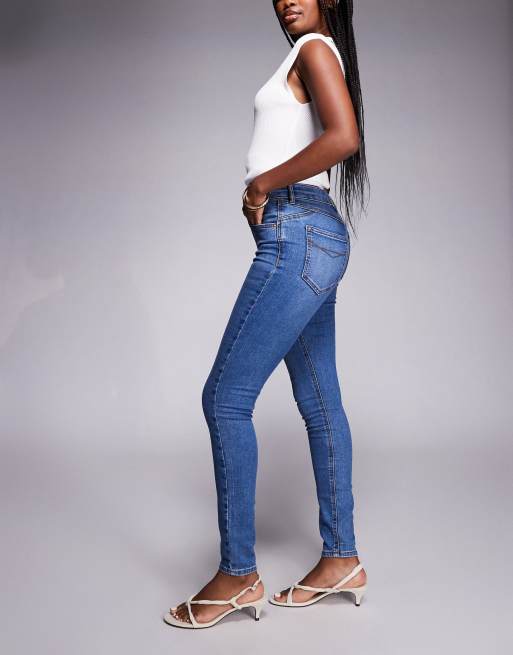 River Island high rise sculpt skinny jeans in medium denim, 3 of 5