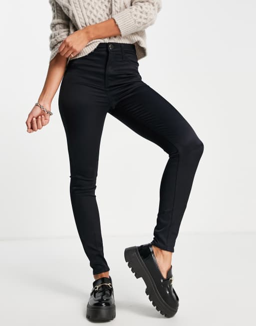 River Island high rise skinny sasha jeans in satin black | ASOS