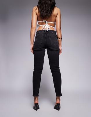 River Island High Rise Slim Jeans In Black