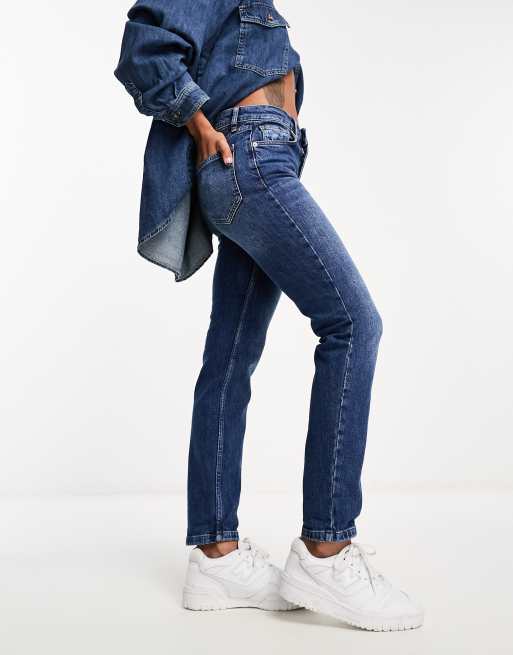 River Island high rise slim mom jean in mid blue wash