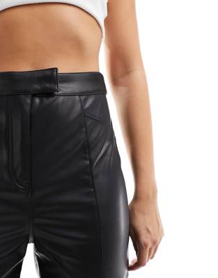 Shop River Island High Rise Straight Leg Pu Pants In Black