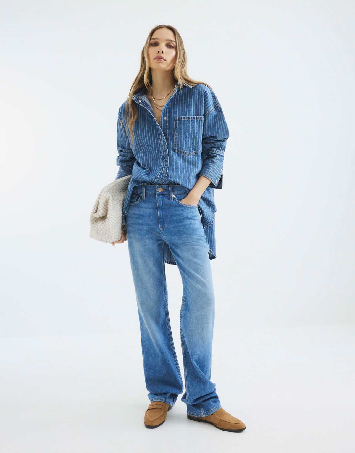 River Island High rise stretch straight leg jeans in denim - light