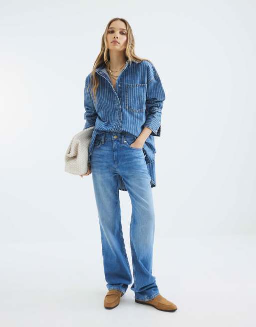 River Island High rise stretch straight leg jeans in denim - light