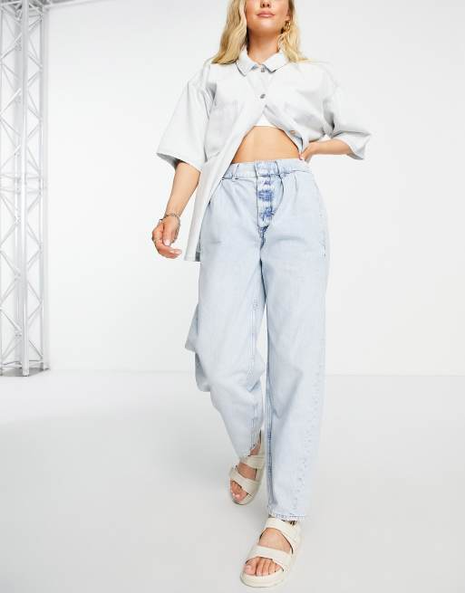River Island high rise tapered jeans in light blue